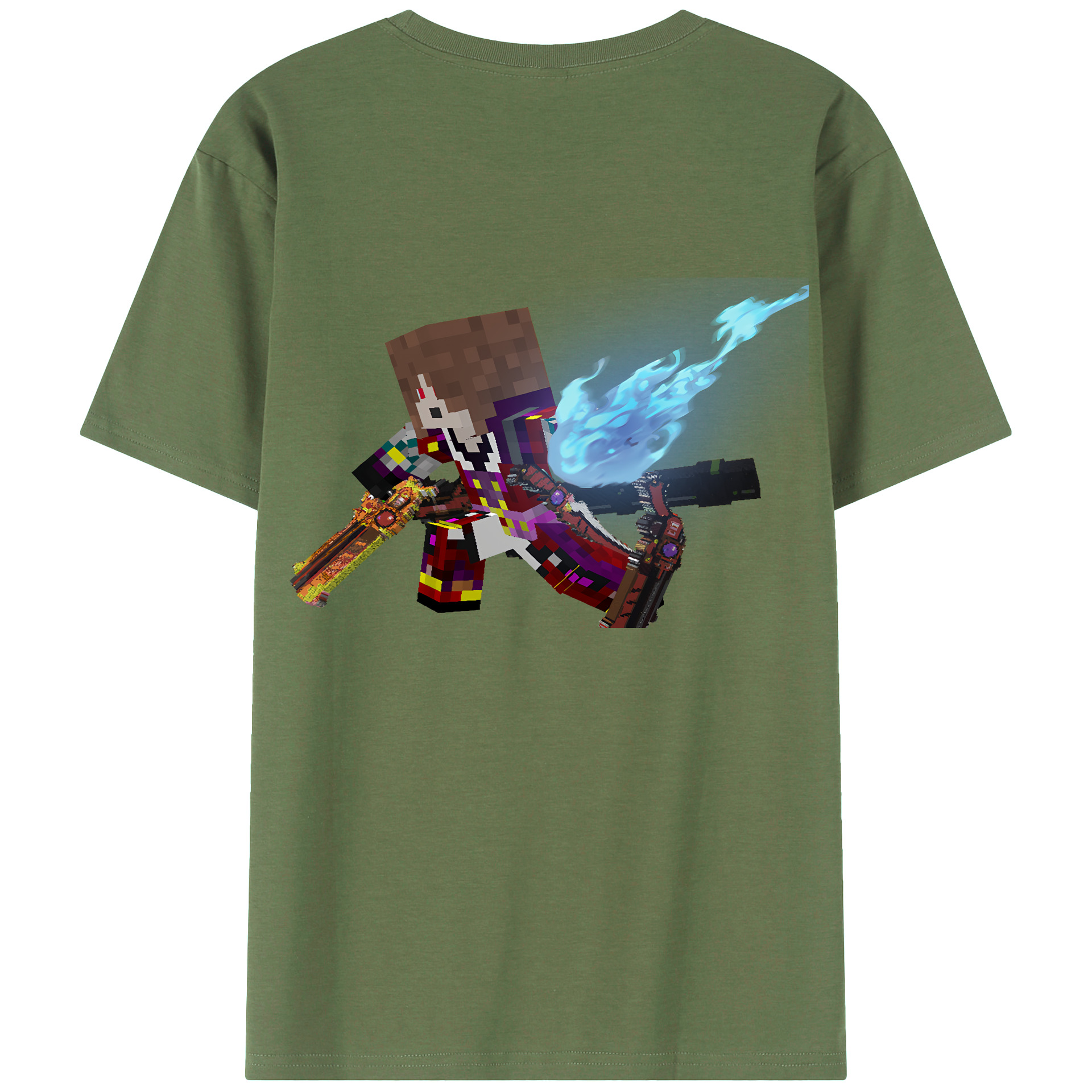（画像用） マインクラフト ブロックの世界 Minecraft MC Block world 綿100％ メンズ半袖Tシャツ（バックプリント） 通気性
